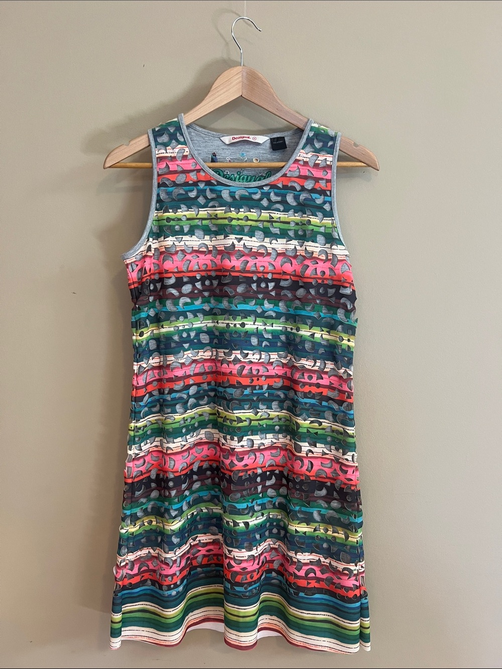 Desigual Fretwork/Cut out Multicolor Sleeveless Printed Dress Size M